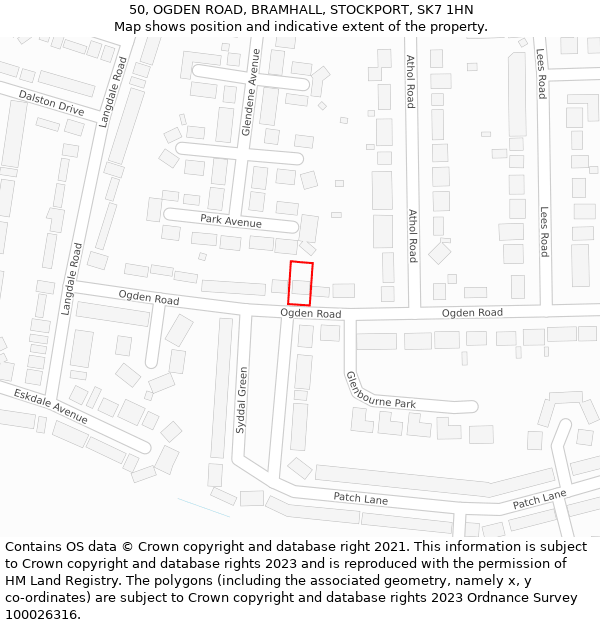 50, OGDEN ROAD, BRAMHALL, STOCKPORT, SK7 1HN: Location map and indicative extent of plot