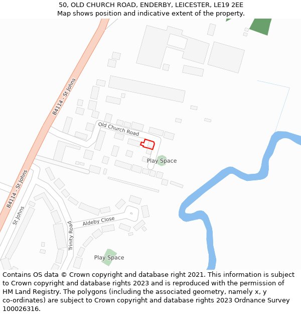 50, OLD CHURCH ROAD, ENDERBY, LEICESTER, LE19 2EE: Location map and indicative extent of plot