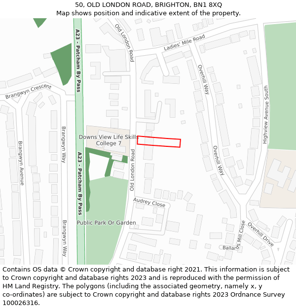 50, OLD LONDON ROAD, BRIGHTON, BN1 8XQ: Location map and indicative extent of plot