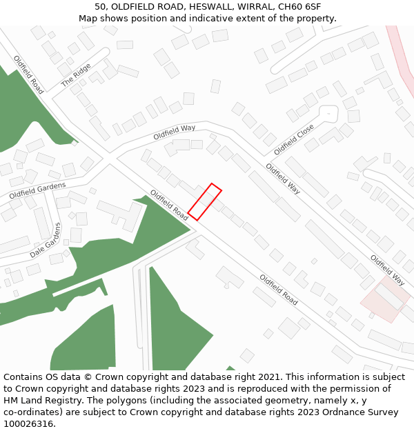 50, OLDFIELD ROAD, HESWALL, WIRRAL, CH60 6SF: Location map and indicative extent of plot