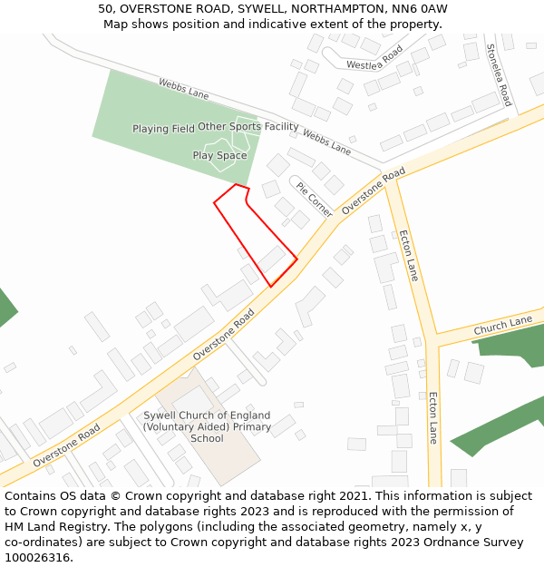50, OVERSTONE ROAD, SYWELL, NORTHAMPTON, NN6 0AW: Location map and indicative extent of plot