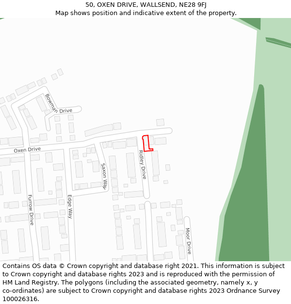 50, OXEN DRIVE, WALLSEND, NE28 9FJ: Location map and indicative extent of plot