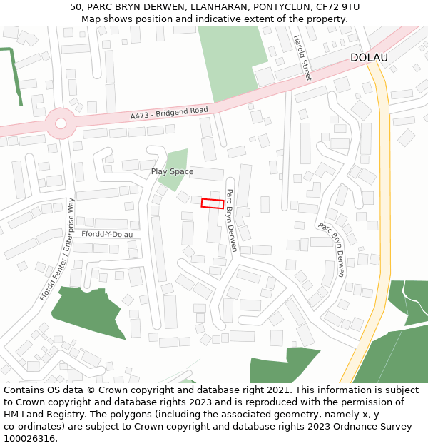 50, PARC BRYN DERWEN, LLANHARAN, PONTYCLUN, CF72 9TU: Location map and indicative extent of plot