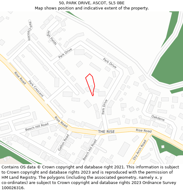 50, PARK DRIVE, ASCOT, SL5 0BE: Location map and indicative extent of plot