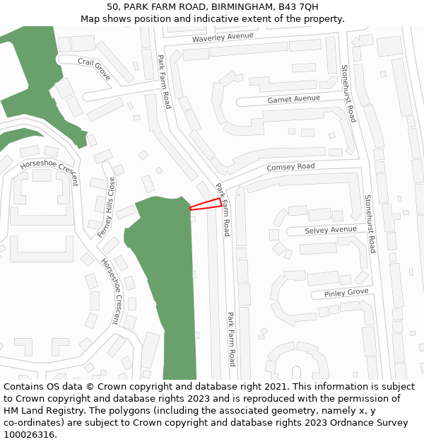 50, PARK FARM ROAD, BIRMINGHAM, B43 7QH: Location map and indicative extent of plot