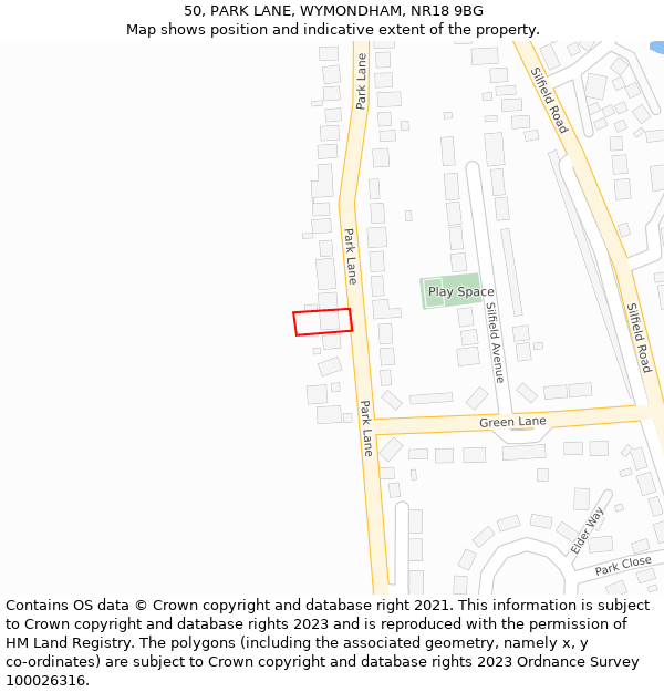 50, PARK LANE, WYMONDHAM, NR18 9BG: Location map and indicative extent of plot