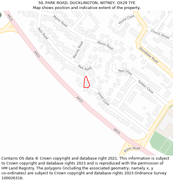 50, PARK ROAD, DUCKLINGTON, WITNEY, OX29 7YE: Location map and indicative extent of plot