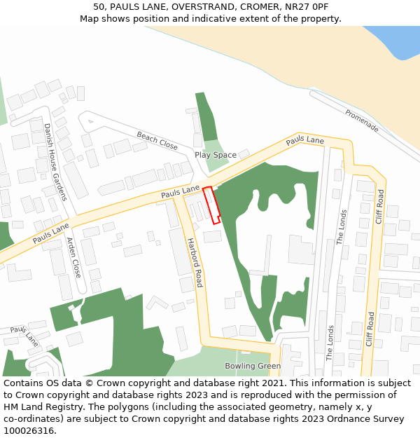 50, PAULS LANE, OVERSTRAND, CROMER, NR27 0PF: Location map and indicative extent of plot