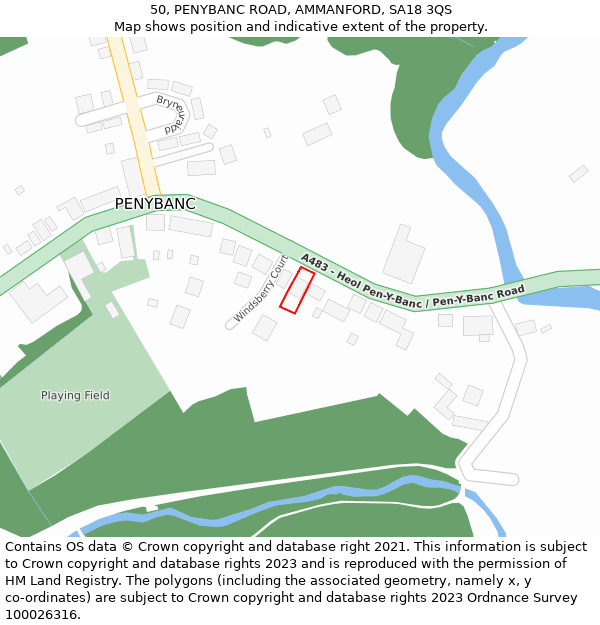 50, PENYBANC ROAD, AMMANFORD, SA18 3QS: Location map and indicative extent of plot