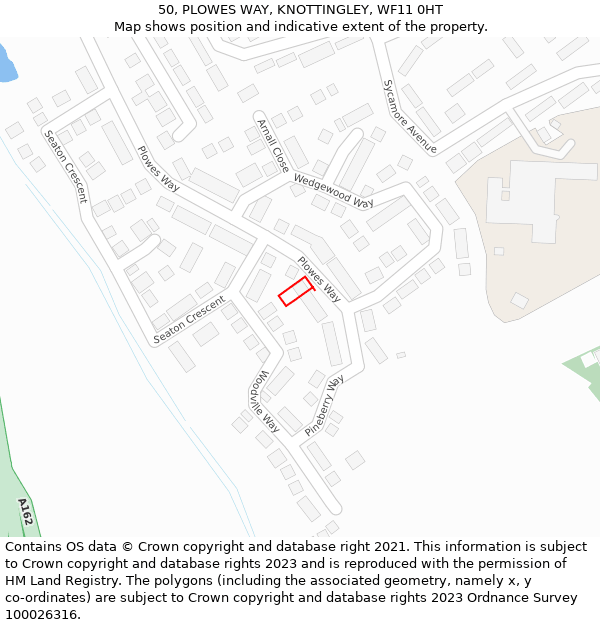 50, PLOWES WAY, KNOTTINGLEY, WF11 0HT: Location map and indicative extent of plot