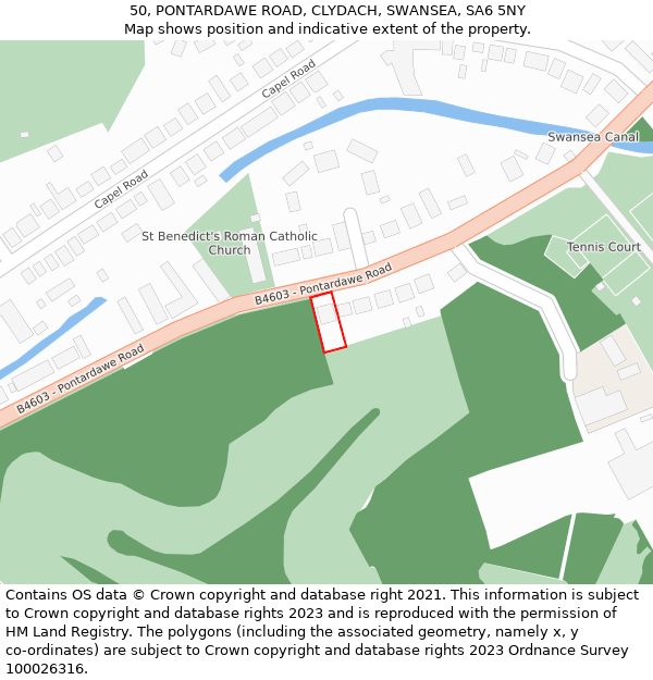 50, PONTARDAWE ROAD, CLYDACH, SWANSEA, SA6 5NY: Location map and indicative extent of plot