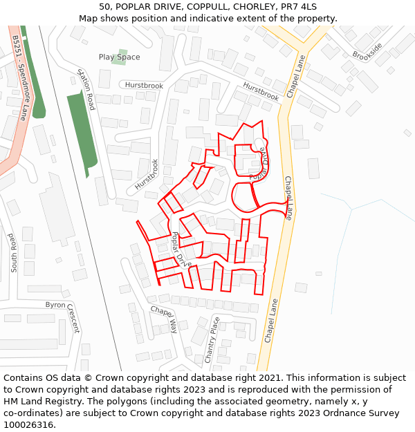 50, POPLAR DRIVE, COPPULL, CHORLEY, PR7 4LS: Location map and indicative extent of plot