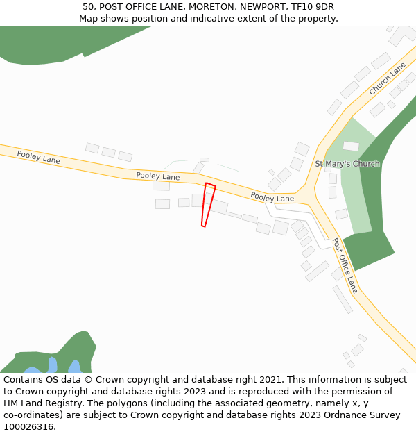 50, POST OFFICE LANE, MORETON, NEWPORT, TF10 9DR: Location map and indicative extent of plot