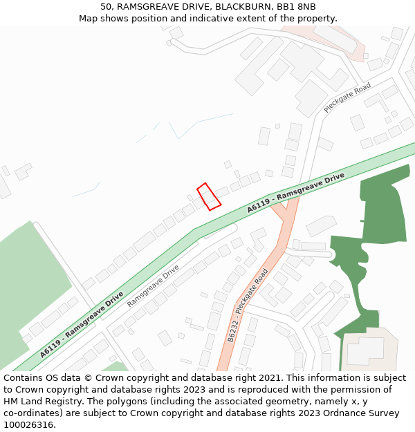 50, RAMSGREAVE DRIVE, BLACKBURN, BB1 8NB: Location map and indicative extent of plot