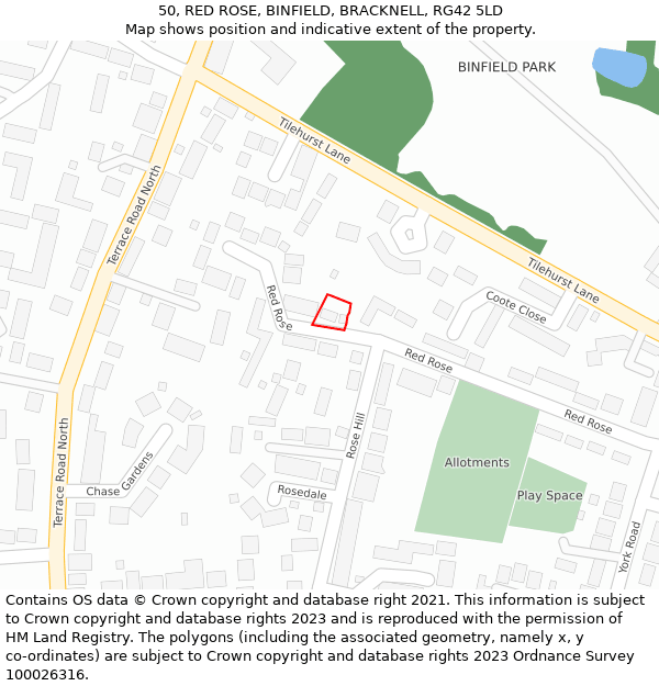 50, RED ROSE, BINFIELD, BRACKNELL, RG42 5LD: Location map and indicative extent of plot