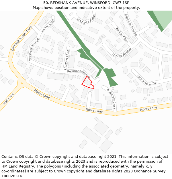 50, REDSHANK AVENUE, WINSFORD, CW7 1SP: Location map and indicative extent of plot