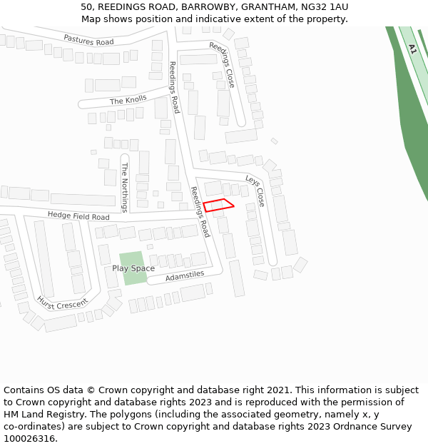 50, REEDINGS ROAD, BARROWBY, GRANTHAM, NG32 1AU: Location map and indicative extent of plot