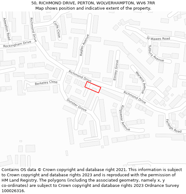 50, RICHMOND DRIVE, PERTON, WOLVERHAMPTON, WV6 7RR: Location map and indicative extent of plot