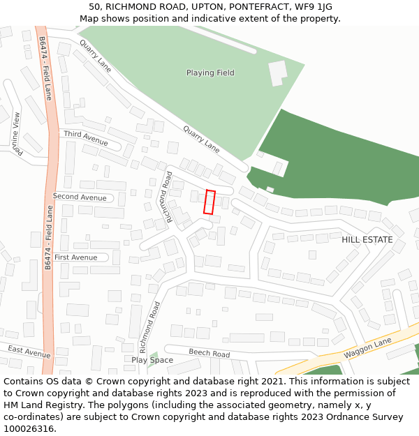 50, RICHMOND ROAD, UPTON, PONTEFRACT, WF9 1JG: Location map and indicative extent of plot