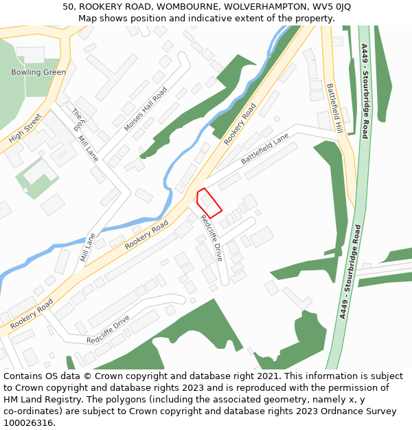50, ROOKERY ROAD, WOMBOURNE, WOLVERHAMPTON, WV5 0JQ: Location map and indicative extent of plot