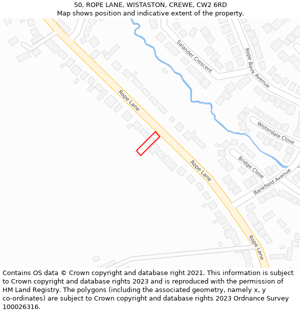 50, ROPE LANE, WISTASTON, CREWE, CW2 6RD: Location map and indicative extent of plot