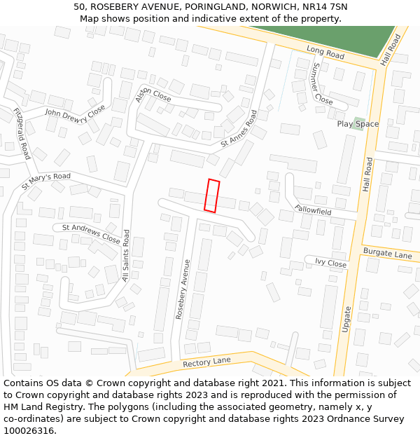 50, ROSEBERY AVENUE, PORINGLAND, NORWICH, NR14 7SN: Location map and indicative extent of plot