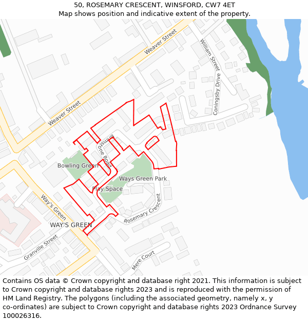 50, ROSEMARY CRESCENT, WINSFORD, CW7 4ET: Location map and indicative extent of plot