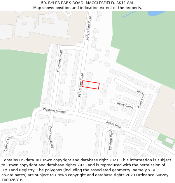 50, RYLES PARK ROAD, MACCLESFIELD, SK11 8AL: Location map and indicative extent of plot