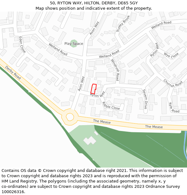 50, RYTON WAY, HILTON, DERBY, DE65 5GY: Location map and indicative extent of plot