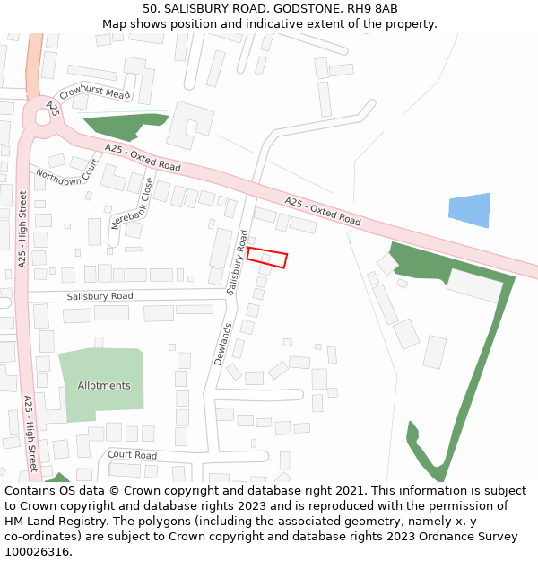 50, SALISBURY ROAD, GODSTONE, RH9 8AB: Location map and indicative extent of plot