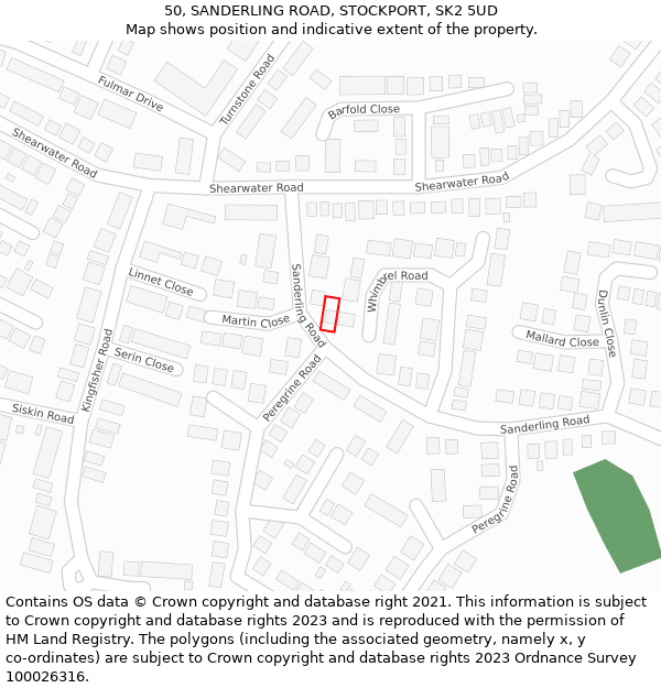 50, SANDERLING ROAD, STOCKPORT, SK2 5UD: Location map and indicative extent of plot