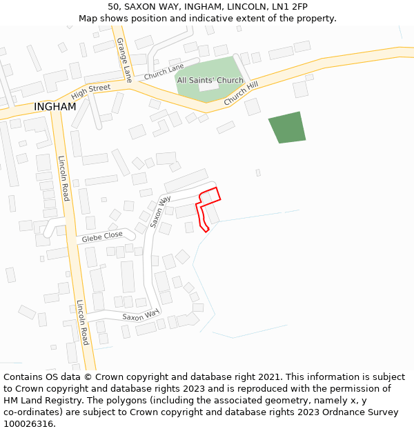 50, SAXON WAY, INGHAM, LINCOLN, LN1 2FP: Location map and indicative extent of plot