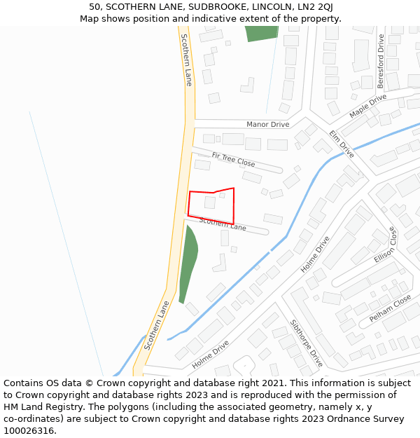 50, SCOTHERN LANE, SUDBROOKE, LINCOLN, LN2 2QJ: Location map and indicative extent of plot