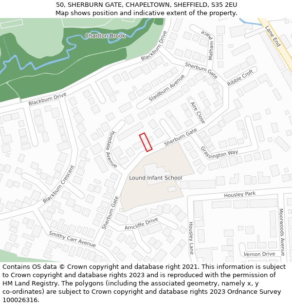 50, SHERBURN GATE, CHAPELTOWN, SHEFFIELD, S35 2EU: Location map and indicative extent of plot