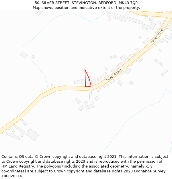 50, SILVER STREET, STEVINGTON, BEDFORD, MK43 7QP: Location map and indicative extent of plot