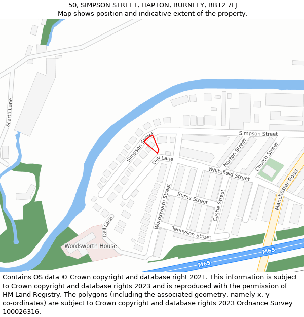 50, SIMPSON STREET, HAPTON, BURNLEY, BB12 7LJ: Location map and indicative extent of plot