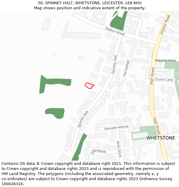50, SPINNEY HALT, WHETSTONE, LEICESTER, LE8 6HU: Location map and indicative extent of plot