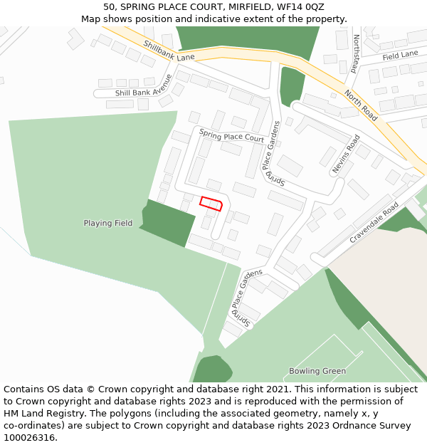 50, SPRING PLACE COURT, MIRFIELD, WF14 0QZ: Location map and indicative extent of plot
