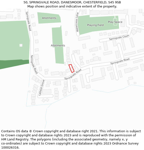 50, SPRINGVALE ROAD, DANESMOOR, CHESTERFIELD, S45 9SB: Location map and indicative extent of plot