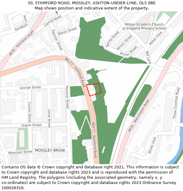 50, STAMFORD ROAD, MOSSLEY, ASHTON-UNDER-LYNE, OL5 0BE: Location map and indicative extent of plot