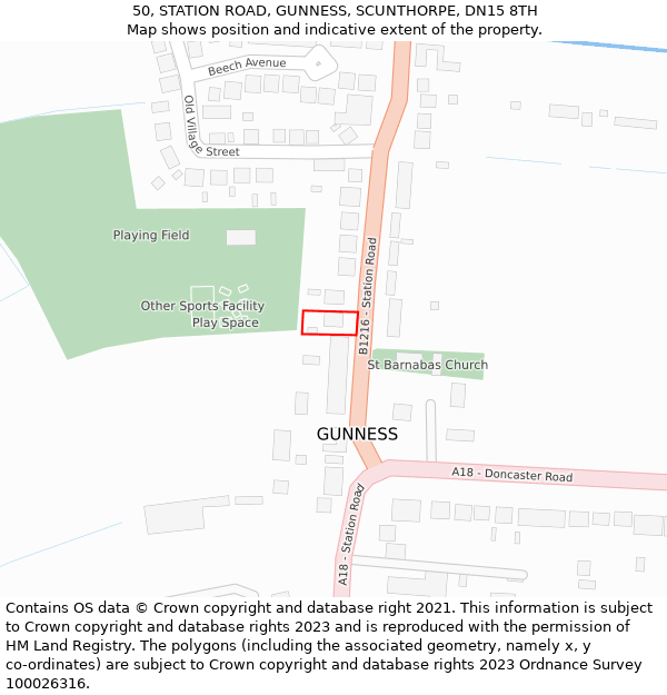 50, STATION ROAD, GUNNESS, SCUNTHORPE, DN15 8TH: Location map and indicative extent of plot