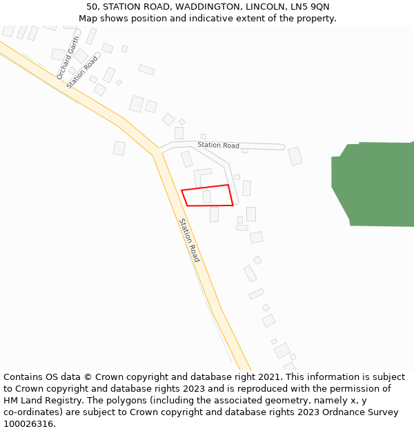 50, STATION ROAD, WADDINGTON, LINCOLN, LN5 9QN: Location map and indicative extent of plot