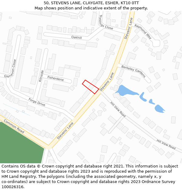 50, STEVENS LANE, CLAYGATE, ESHER, KT10 0TT: Location map and indicative extent of plot