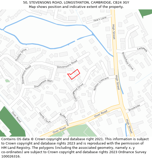 50, STEVENSONS ROAD, LONGSTANTON, CAMBRIDGE, CB24 3GY: Location map and indicative extent of plot
