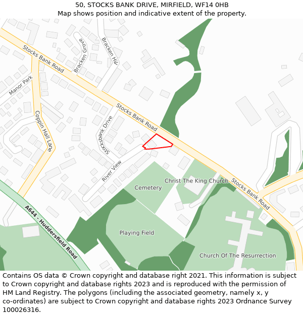 50, STOCKS BANK DRIVE, MIRFIELD, WF14 0HB: Location map and indicative extent of plot