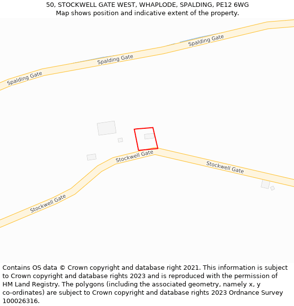 50, STOCKWELL GATE WEST, WHAPLODE, SPALDING, PE12 6WG: Location map and indicative extent of plot