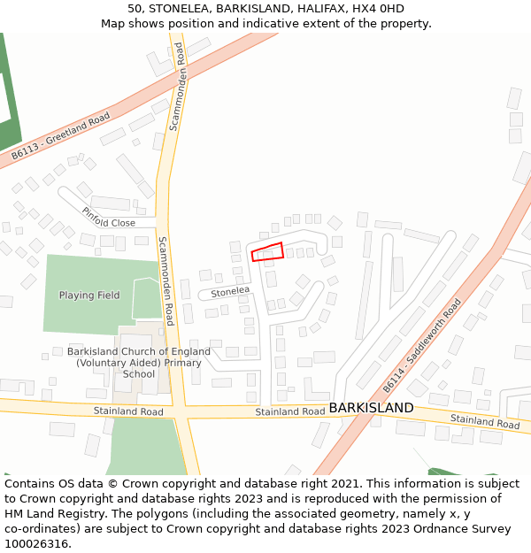 50, STONELEA, BARKISLAND, HALIFAX, HX4 0HD: Location map and indicative extent of plot