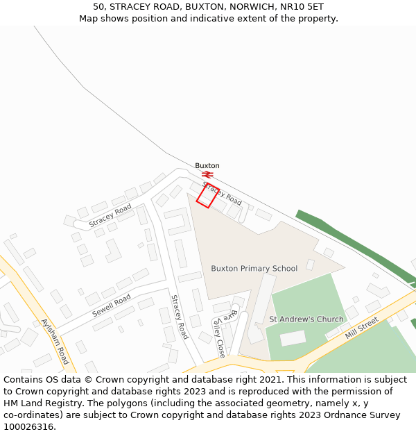 50, STRACEY ROAD, BUXTON, NORWICH, NR10 5ET: Location map and indicative extent of plot