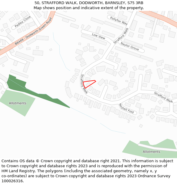 50, STRAFFORD WALK, DODWORTH, BARNSLEY, S75 3RB: Location map and indicative extent of plot