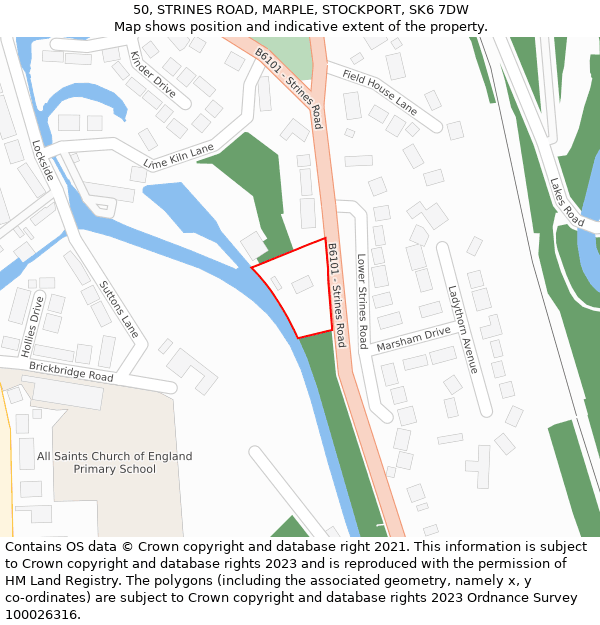 50, STRINES ROAD, MARPLE, STOCKPORT, SK6 7DW: Location map and indicative extent of plot